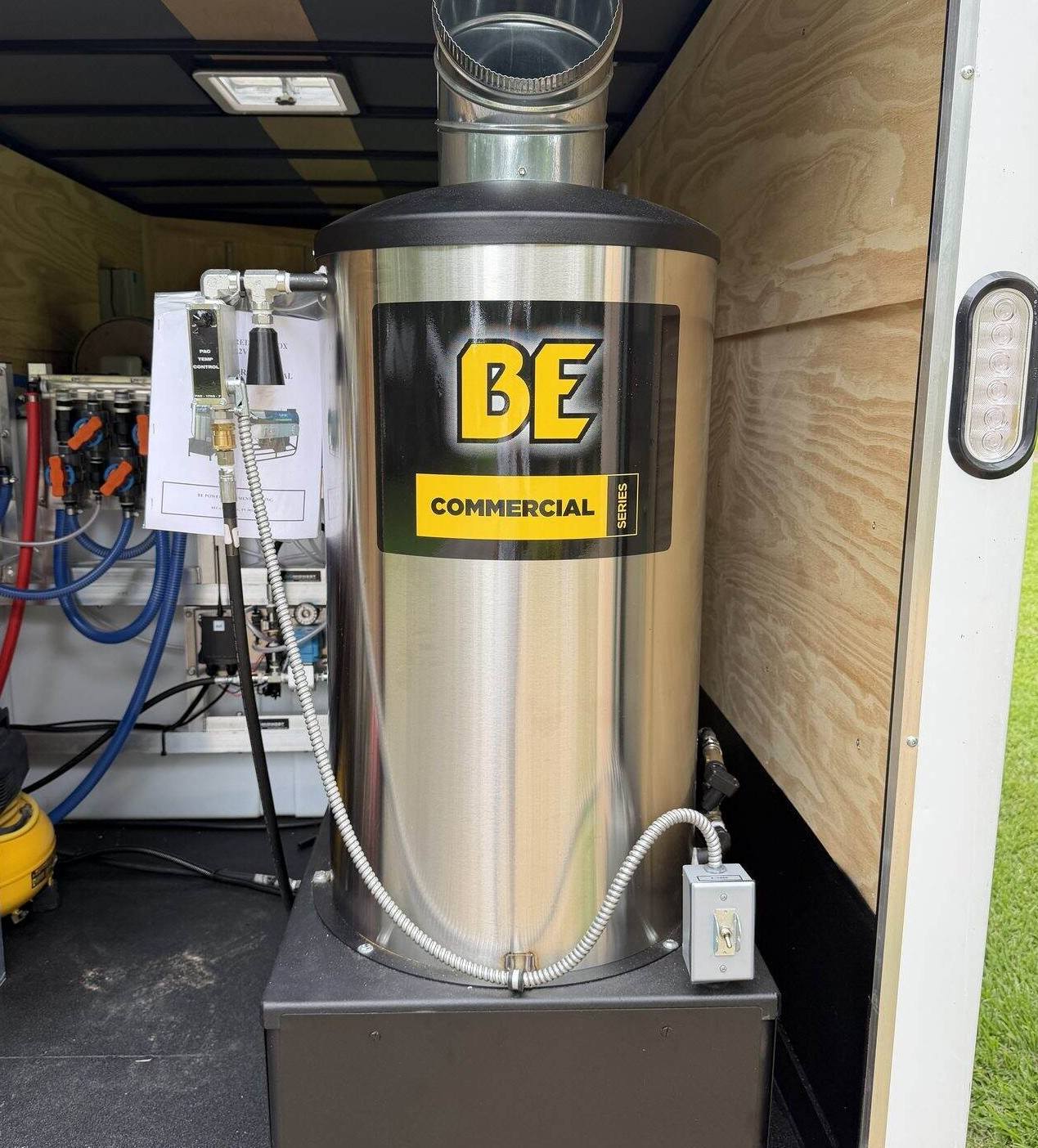 Commercial hot-water heater for hot-water exterior surface cleaning